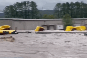 This still image from video shot by a victim of the flooding at Impact Plastics in Erwin illustrates the terror of the flood that killed five employees of the plant at the height of Tropical Storm Helene in September 2024. Family of Johnny Peterson via WSMV