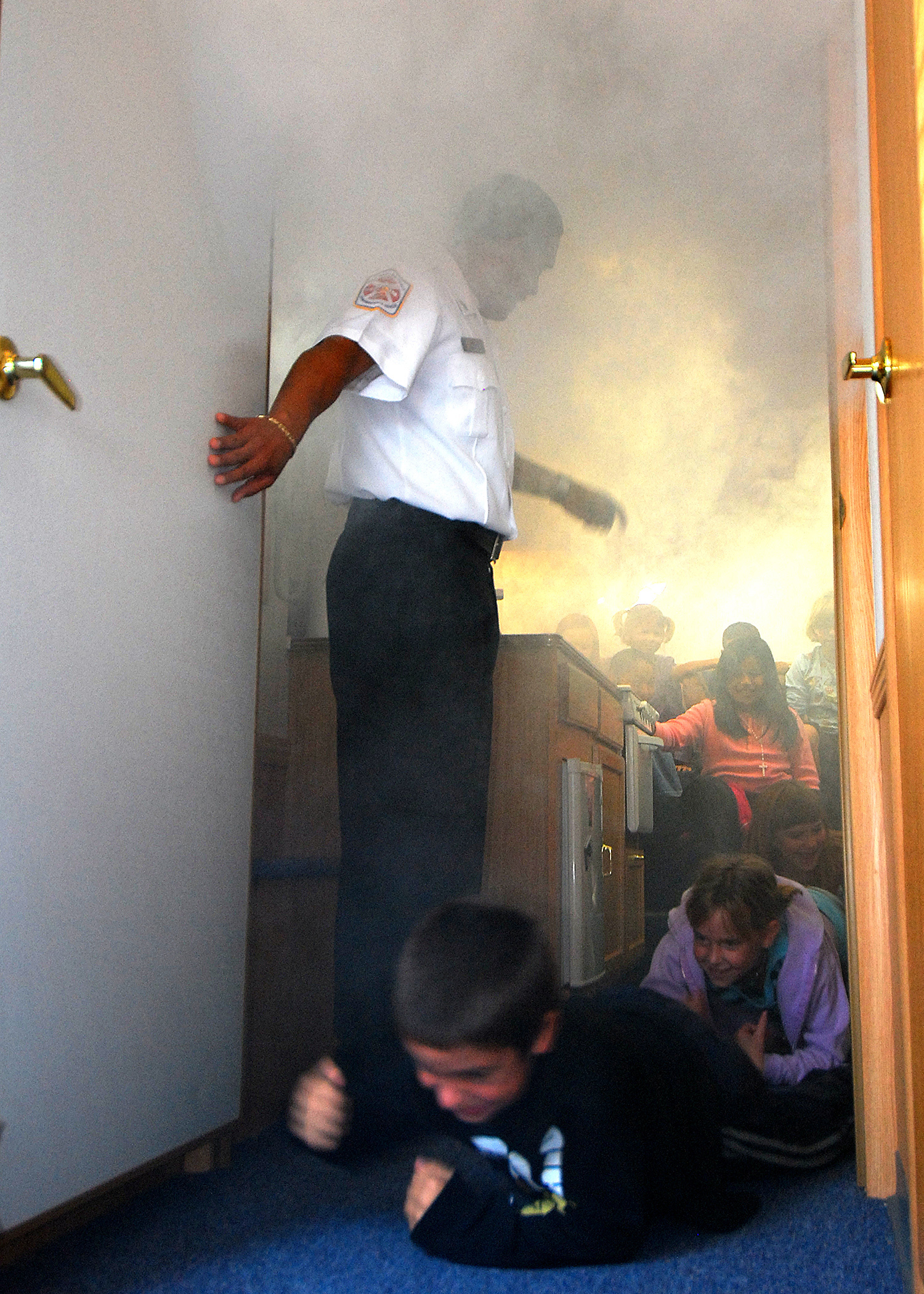 Fire drill in a smoke trailer