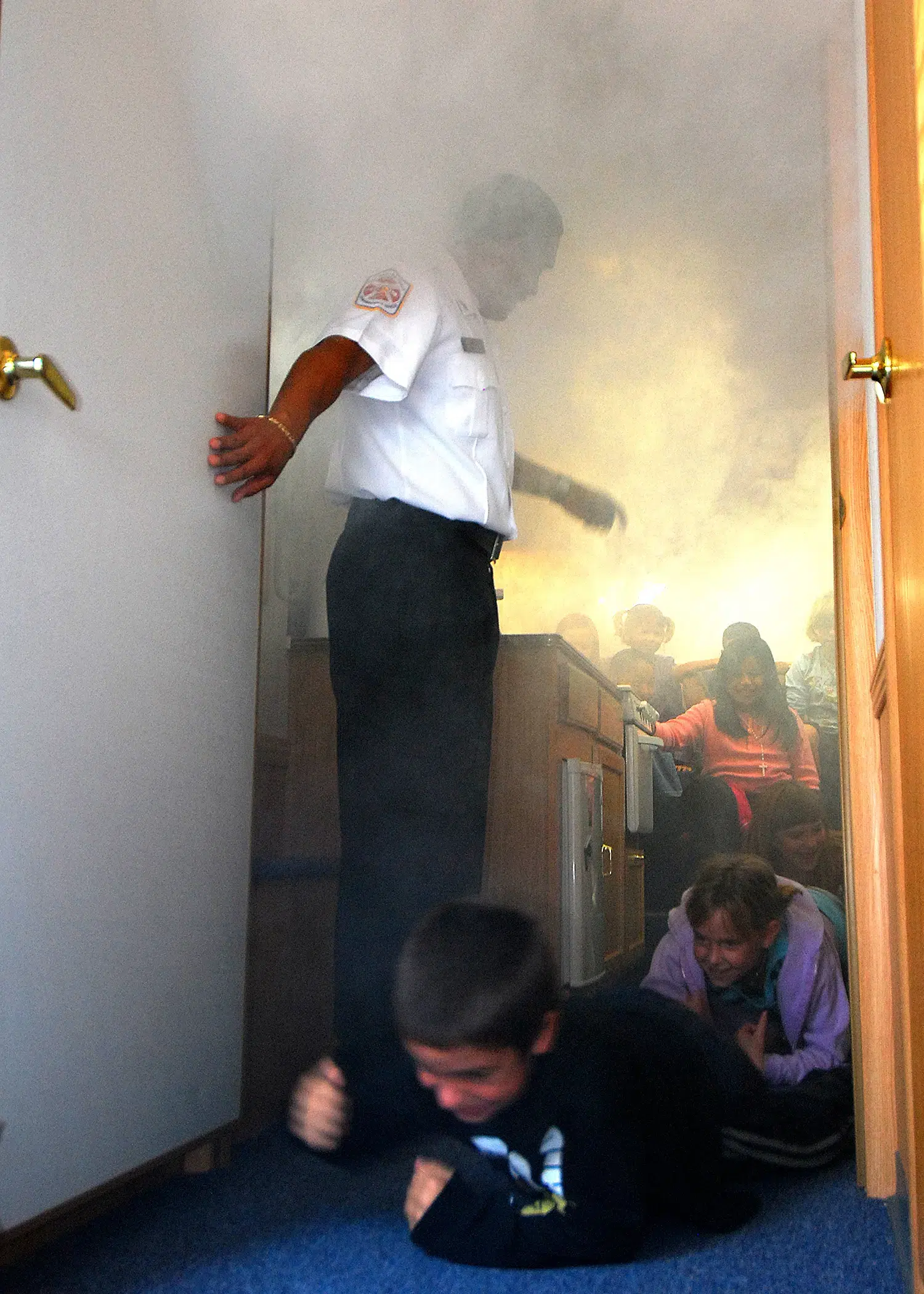 Fire drill in a smoke trailer